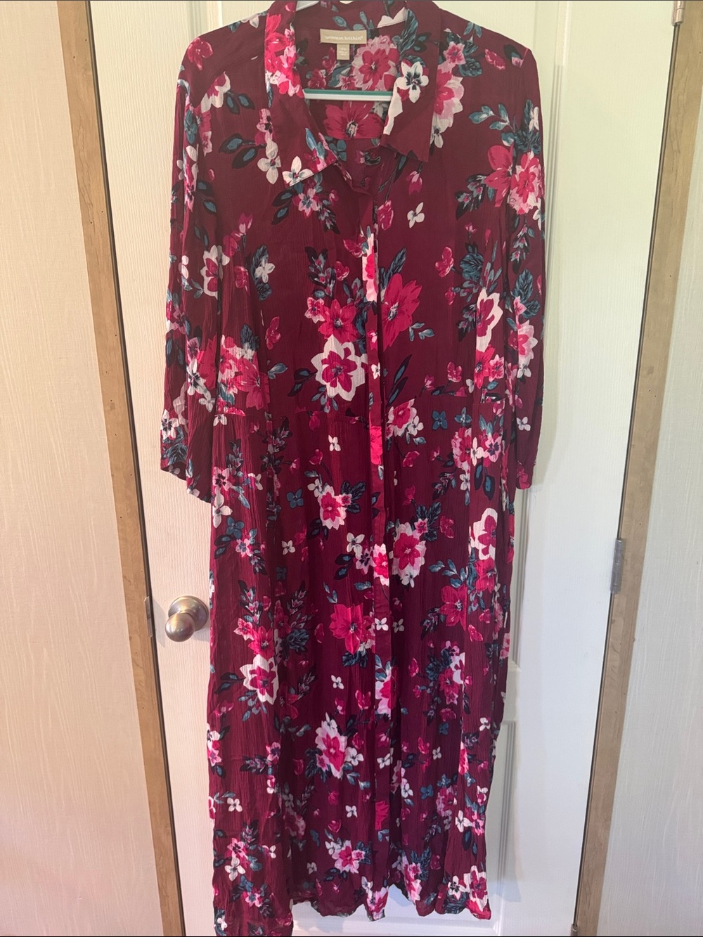 Woman Within Burgundy Floral Maxi Shirt Dress